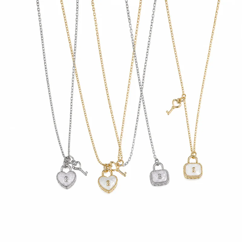 Gold Plated Copper Geometric Heart Mother-of-Pearl Necklace - image 1