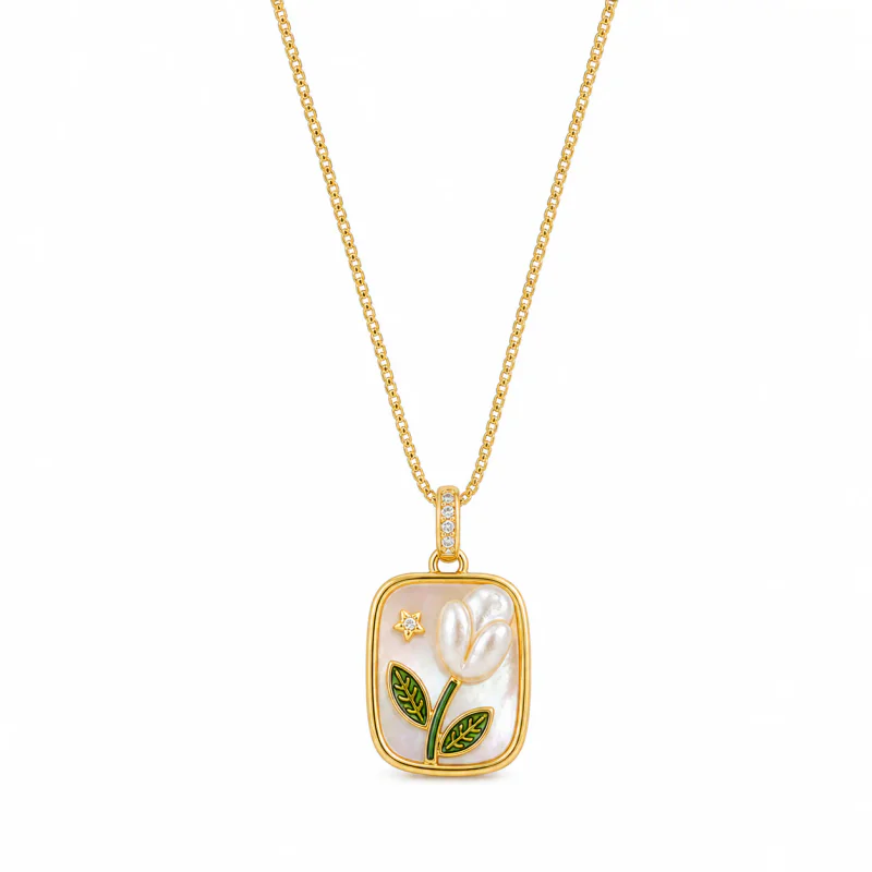 Natural Baroque Pearl Vintage Style Flower Pendant Necklace - image 1
