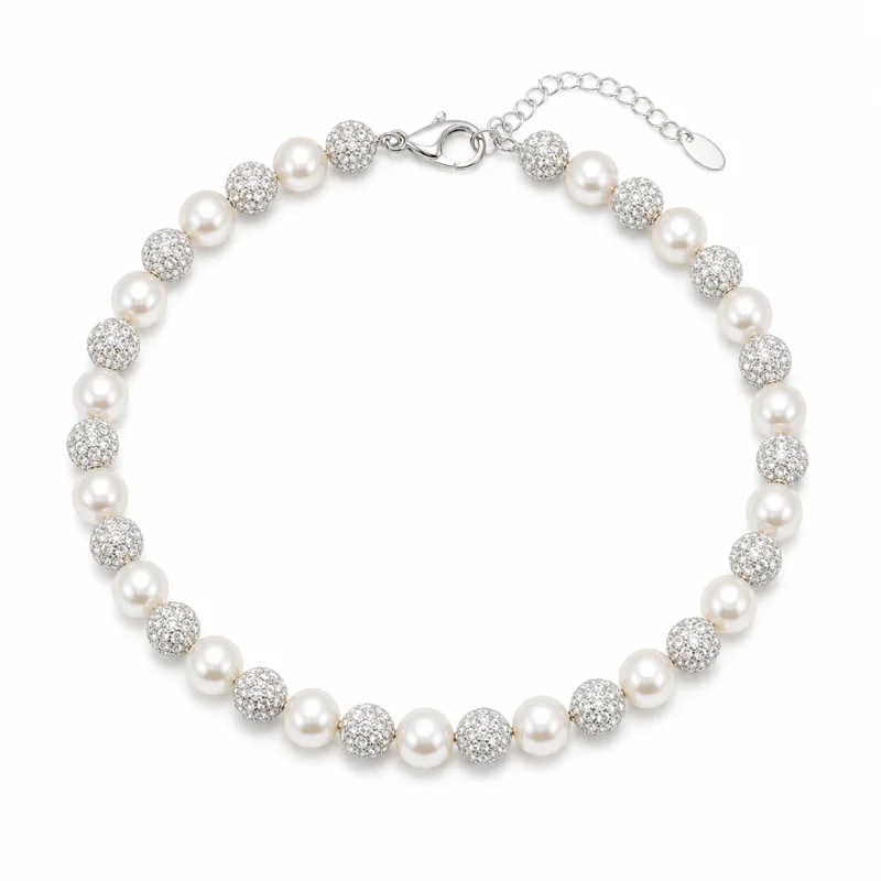 Zircon Inlaid Perfect Circle Pearl Sweater Chain - image 1