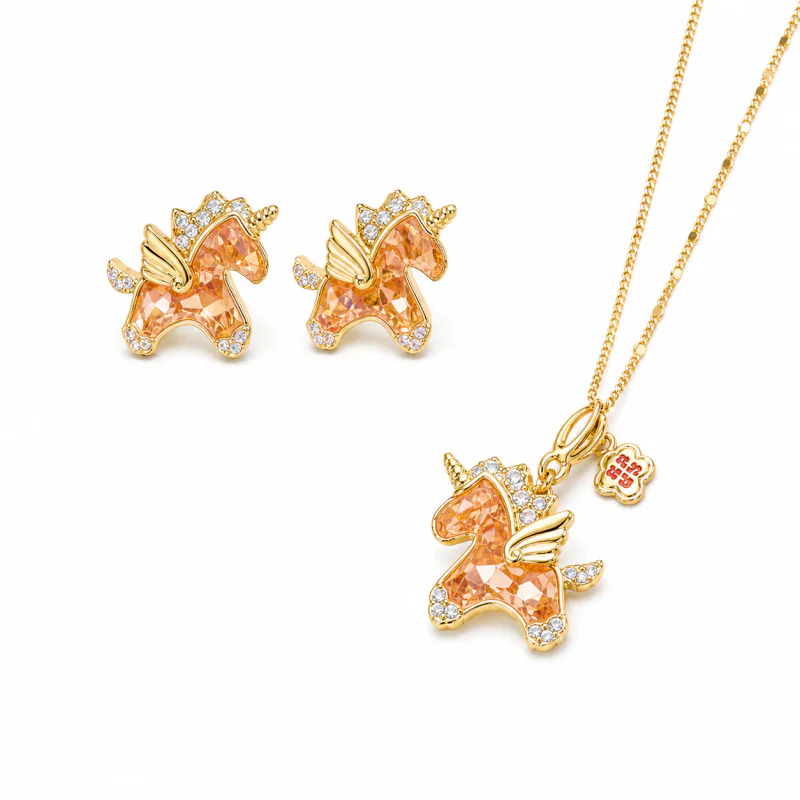 Copper Plated Gold Zircon Unicorn Pendant Necklace - image 1