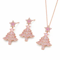 Zircon Christmas Tree Necklace Stud Earrings Set