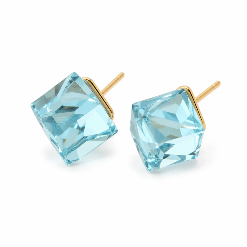 925 Sterling Silver Water Cube Blue Crystal Stud Earrings - hình ảnh 1