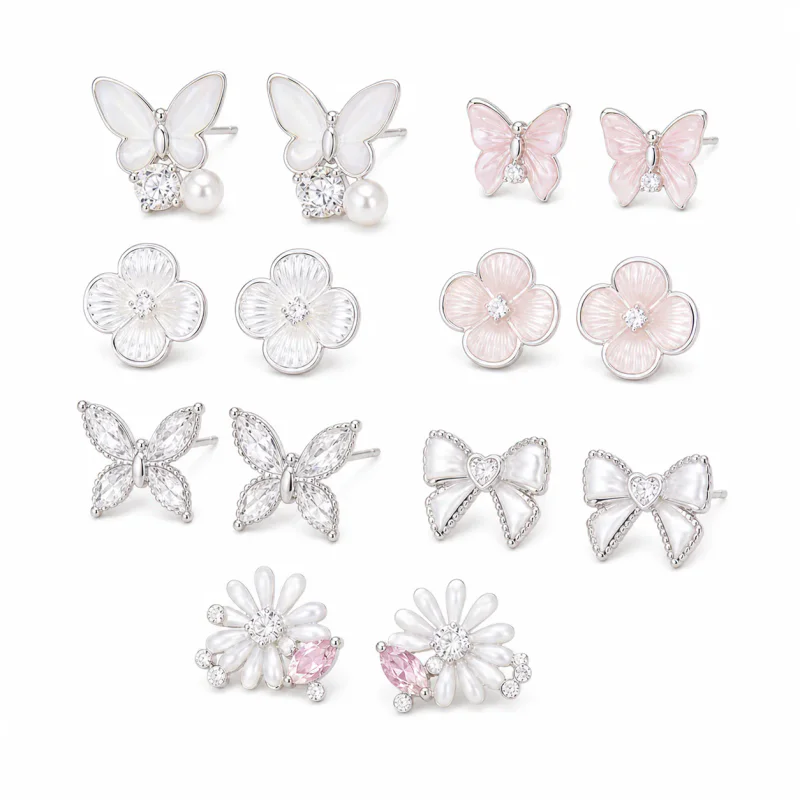Painted Butterfly Camellia Stud Earrings - image 1
