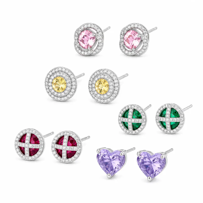 Colorful Geometric Zircon Stud Earrings - image 1