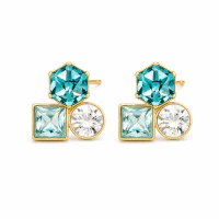 Blue Crystal Square Stud Earrings, 925 Sterling Silver Post