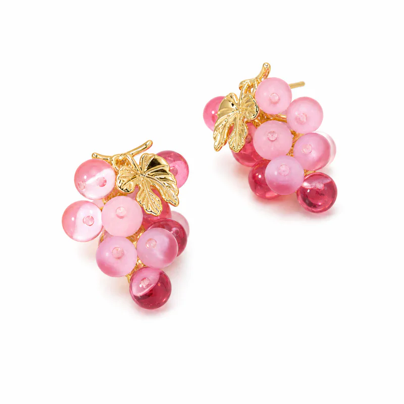 Purple Crystal Grape Earrings - 影像 1