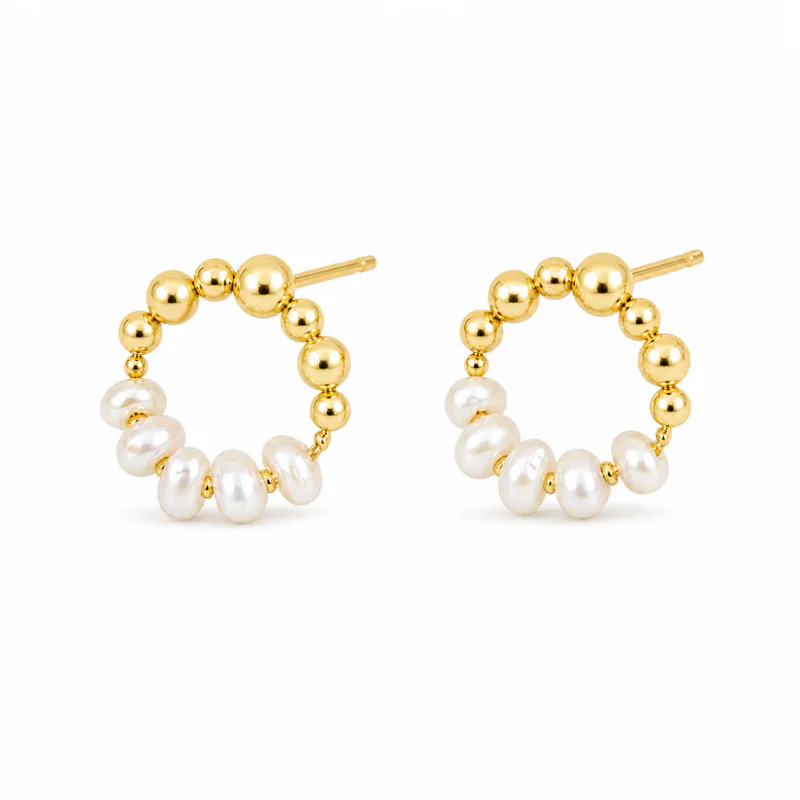 Natural Pearl S925 Silver Needle Gold Plated Ear Studs - image 1