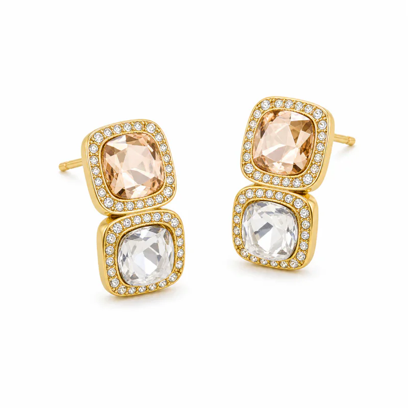 Champagne Zircon Geometric Stud Earrings S925 Post - image 1