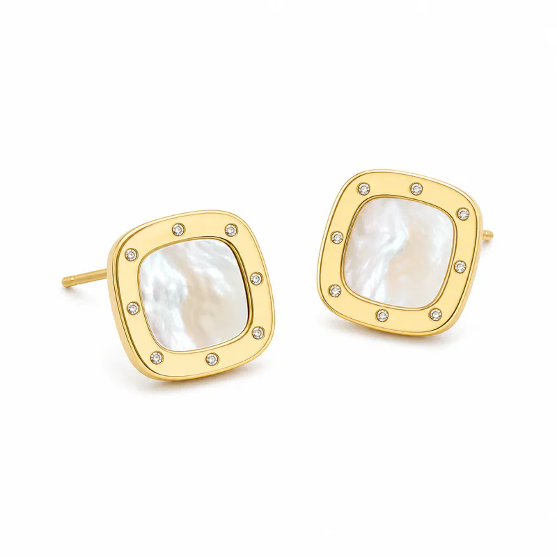 Natural Mother-of-Pearl Zircon Inlaid Ear Studs Wholesale - image 1