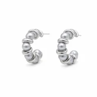 925 Sterling Silver Heather Gray Pearl Geometric Stud Earrings