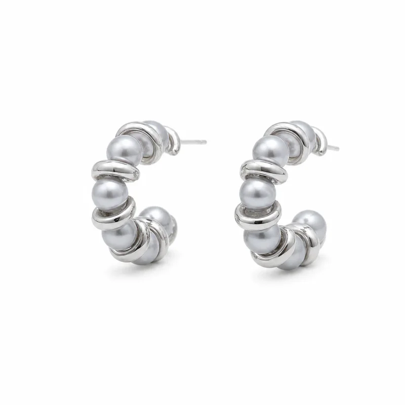 925 Sterling Silver Heather Gray Pearl Geometric Stud Earrings - image 1