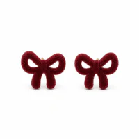 Red Velvet Bow Stud Earrings Sterling Silver Pin