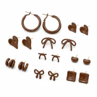 Wholesale 2024 Chocolate Brown Stud Earrings, Assorted Shapes