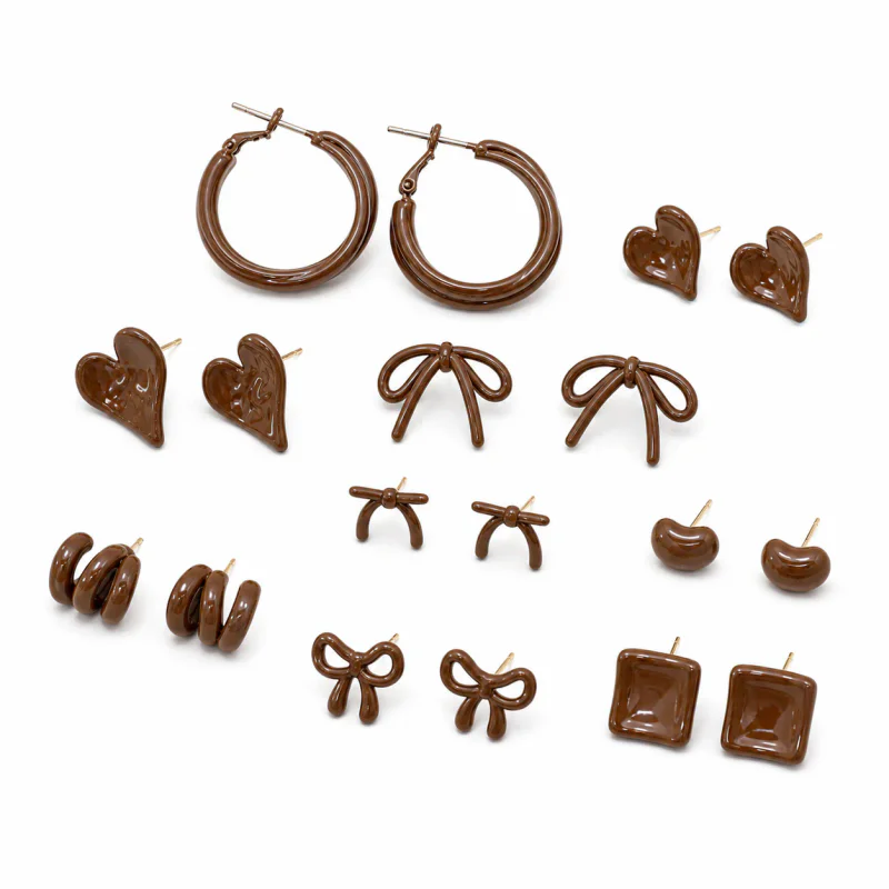 Wholesale 2024 Chocolate Brown Stud Earrings, Assorted Shapes - image 1