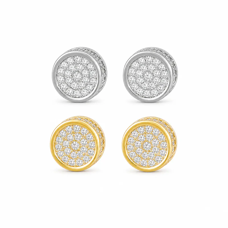Unisex Hip Hop Round Studs Gold Plated S925 Post - image 1