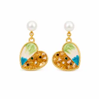 Monet Garden Baroque Natural Pearl Oil Painting Ear Studs