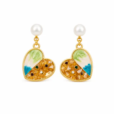 Monet Garden Baroque Natural Pearl Oil Painting Ear Studs