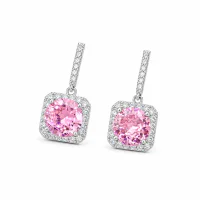 Pink Zircon Cube S925 Silver Stud Earrings