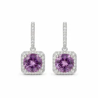 S925 Sterling Silver Retro Amethyst Square Stud Earrings