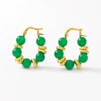 New Chinese Style Green Agate S925 Stud Earrings