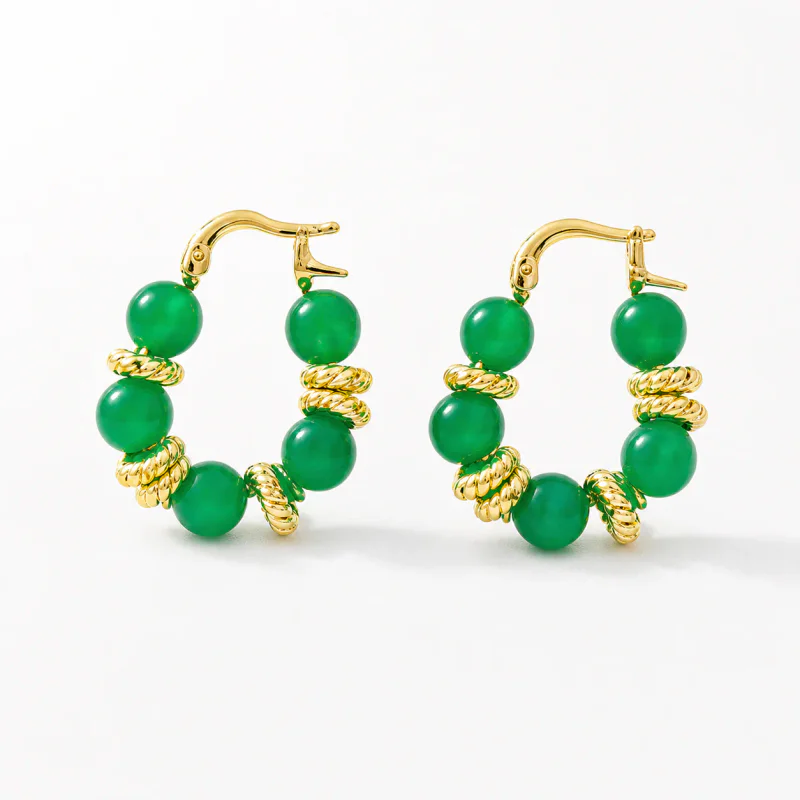 New Chinese Style Green Agate S925 Stud Earrings - image 1
