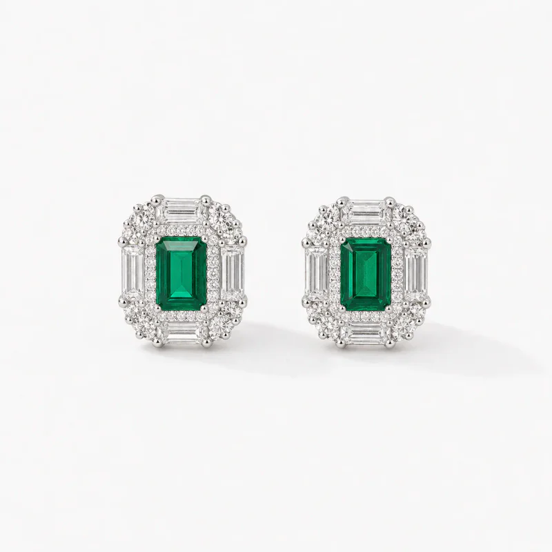 Quadrilateral Emerald Zircon Studs - image 1