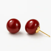 Wine Red Steamed Bread Pearl Stud Earrings