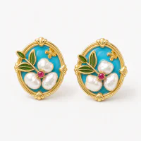 Monet Garden Oil Painting Style Natural Pearl S925 Silver Earrings
