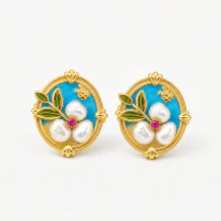 Monet Garden Natural Pearl Sterling Silver Vintage Earrings