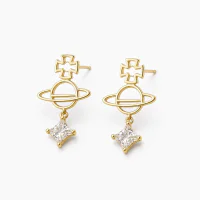 Zircon Inlaid Star Saturn Hollow Stud Earrings