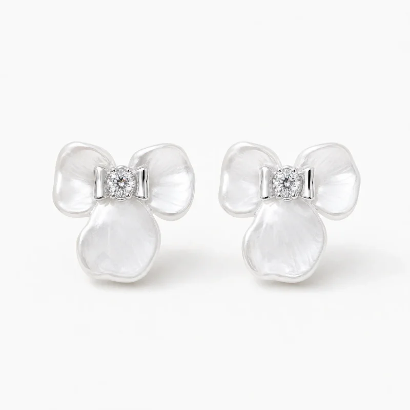 Iris Petal Zircon Detachable Stud Earrings 925 Sterling Silver Post - image 1