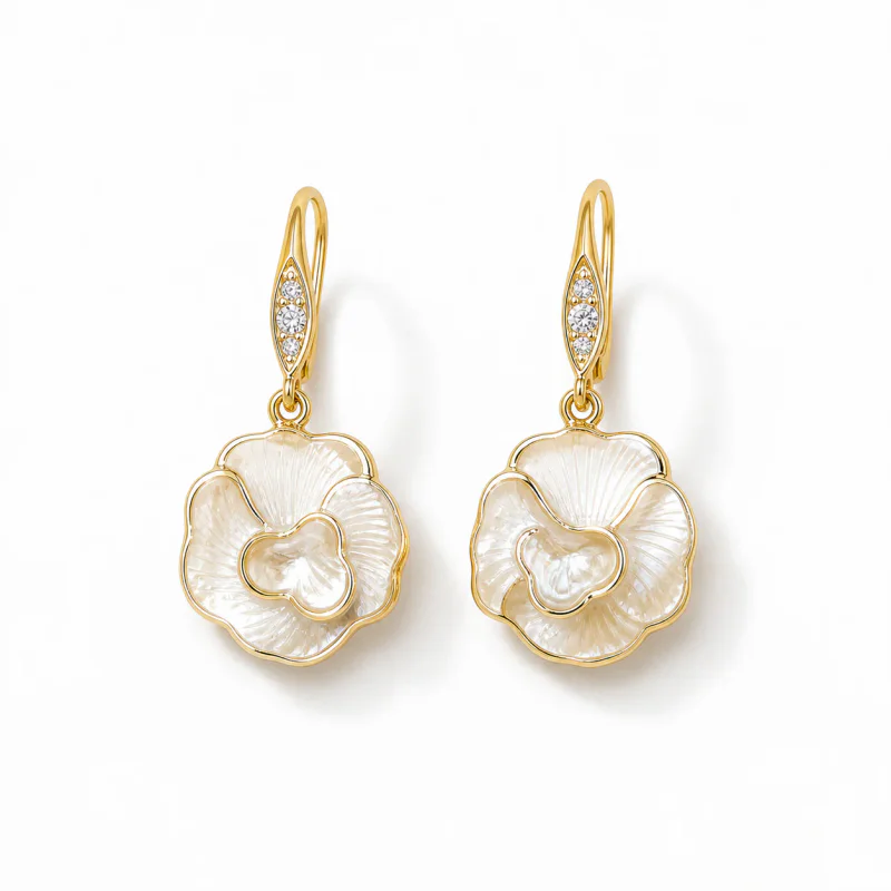 Camellia Flower Stud Earrings S925 Silver Post Drip Oil - image 1