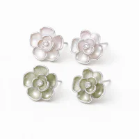 Electroplated Camellia Flower Stud Earrings