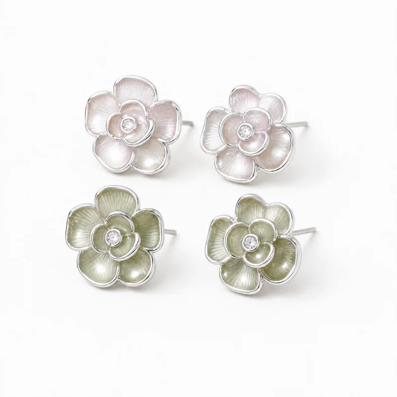 Electroplated Camellia Flower Stud Earrings - image 1