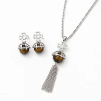Copper Tigereye Pendant Necklace Earring Set