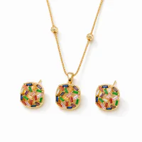 Wholesale Gold Plated Colorful Zircon Necklace Earring Set