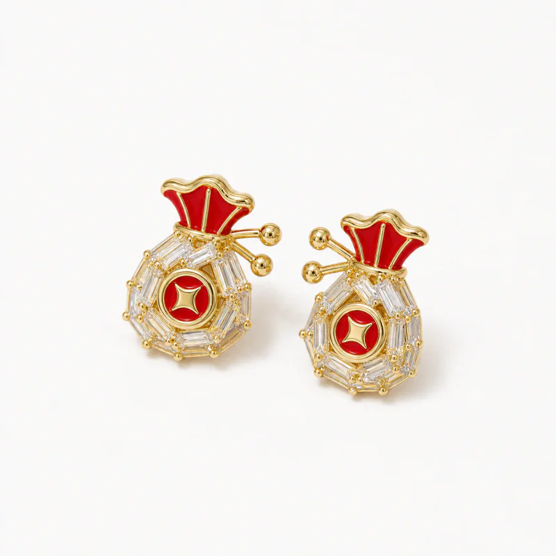 Gold Plated Lucky Bag Pendant Necklace & S925 Earring Set - image 1