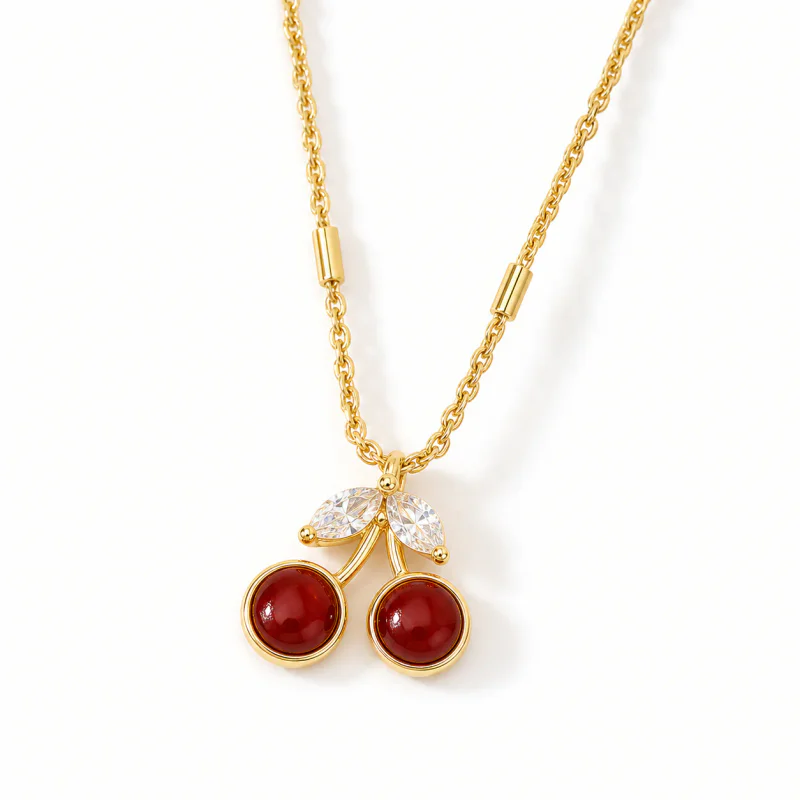 Gold-Plated Micro-Inlaid Red Cherry Double-Layer Necklace - image 1