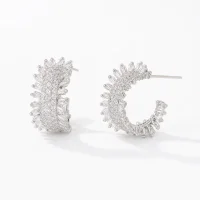 Silver Pave Zircon C-Hoop Earrings