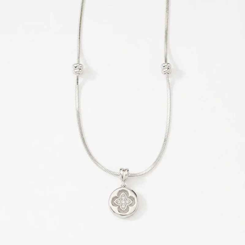 Hollow Four-Leaf Clover Diamond Studded Snake Chain - image 1