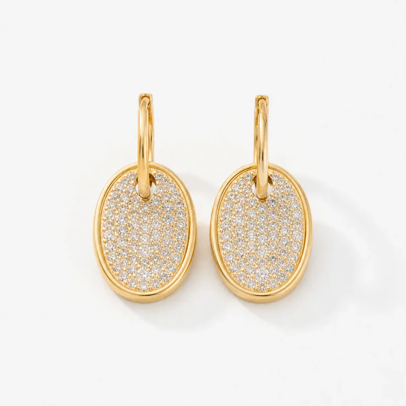 Oval Full Diamond Dense Inlaid Hoop Earrings - image 1