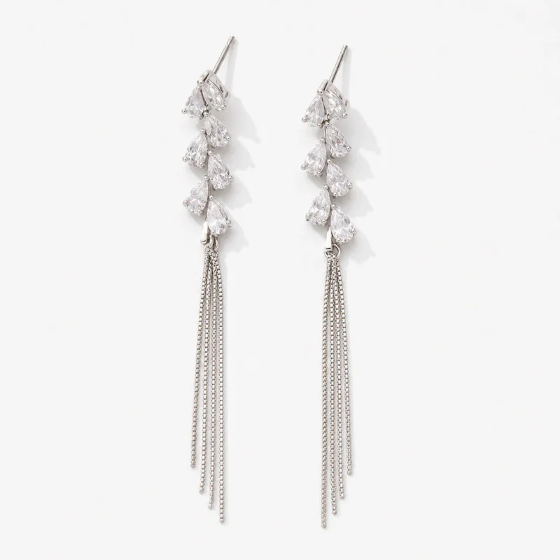 14K Gold Plated Zircon Tassel Wheat Ear Earrings - image 1