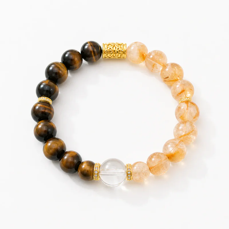 11mm Natural Citrine Tigereye Jinba Zircon Gourd Crystal Bracelet - image 1
