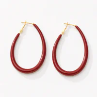 Wine Red 925 Silver Oval Hoop Earrings