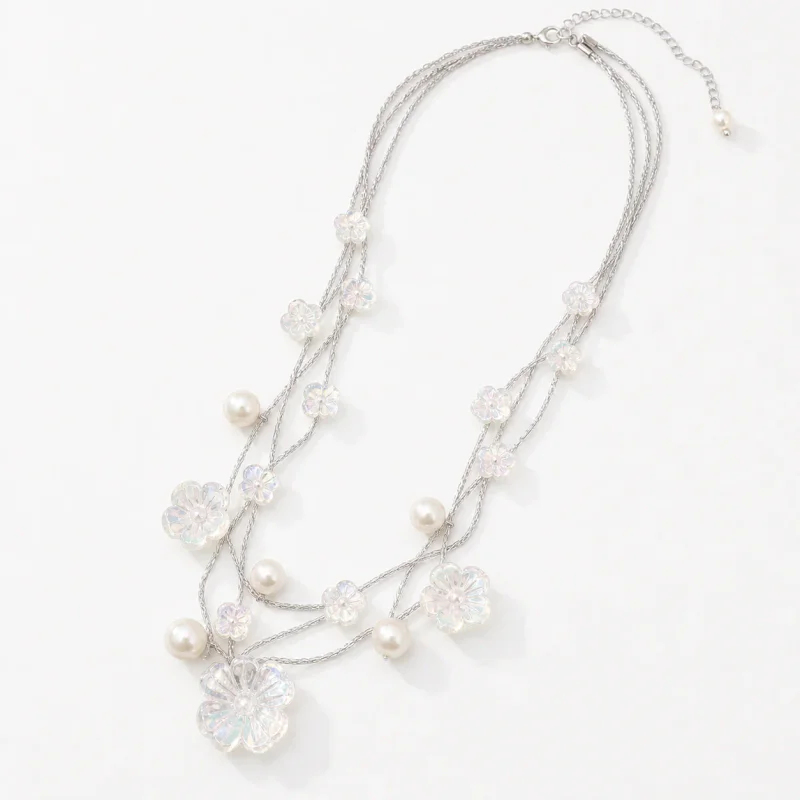 Multi-layer Flower Tassel Pearl Necklace - image 1