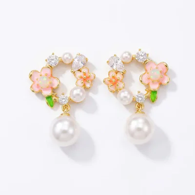 Gold Plated 925 Silver Butterfly Flower Zircon Studs
