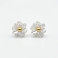 Shell Camellia Flower S925 Silver Stud Earrings