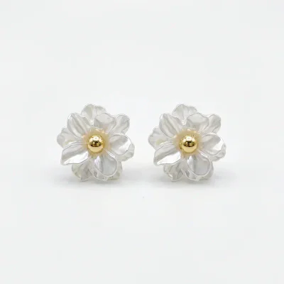 Shell Camellia Flower S925 Silver Stud Earrings
