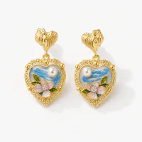 Monet Garden Oil Painting Freshwater Pearl Earrings
