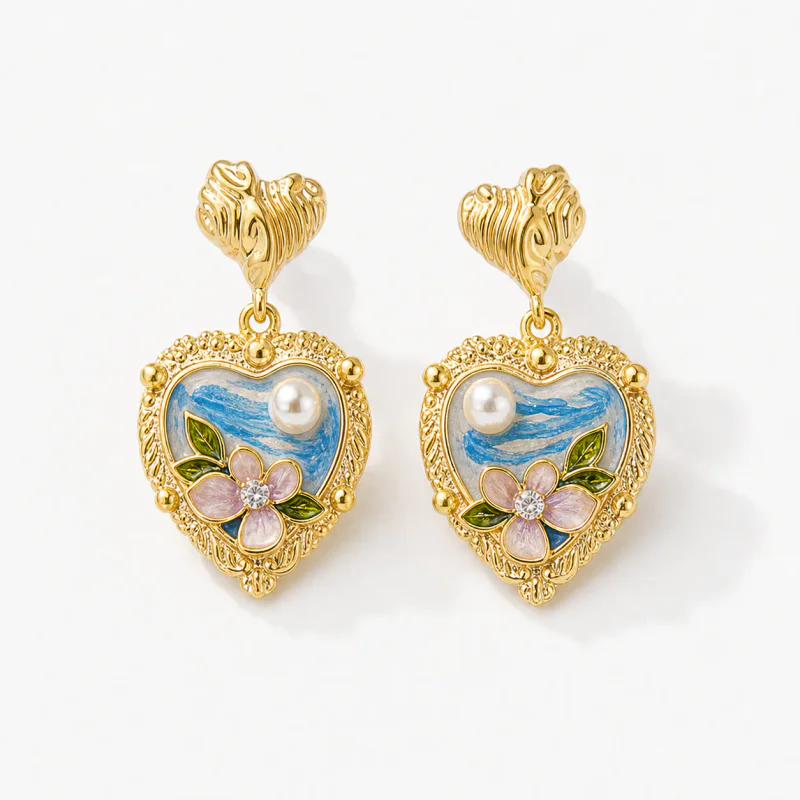 Monet Garden Oil Painting Freshwater Pearl Earrings - image 1